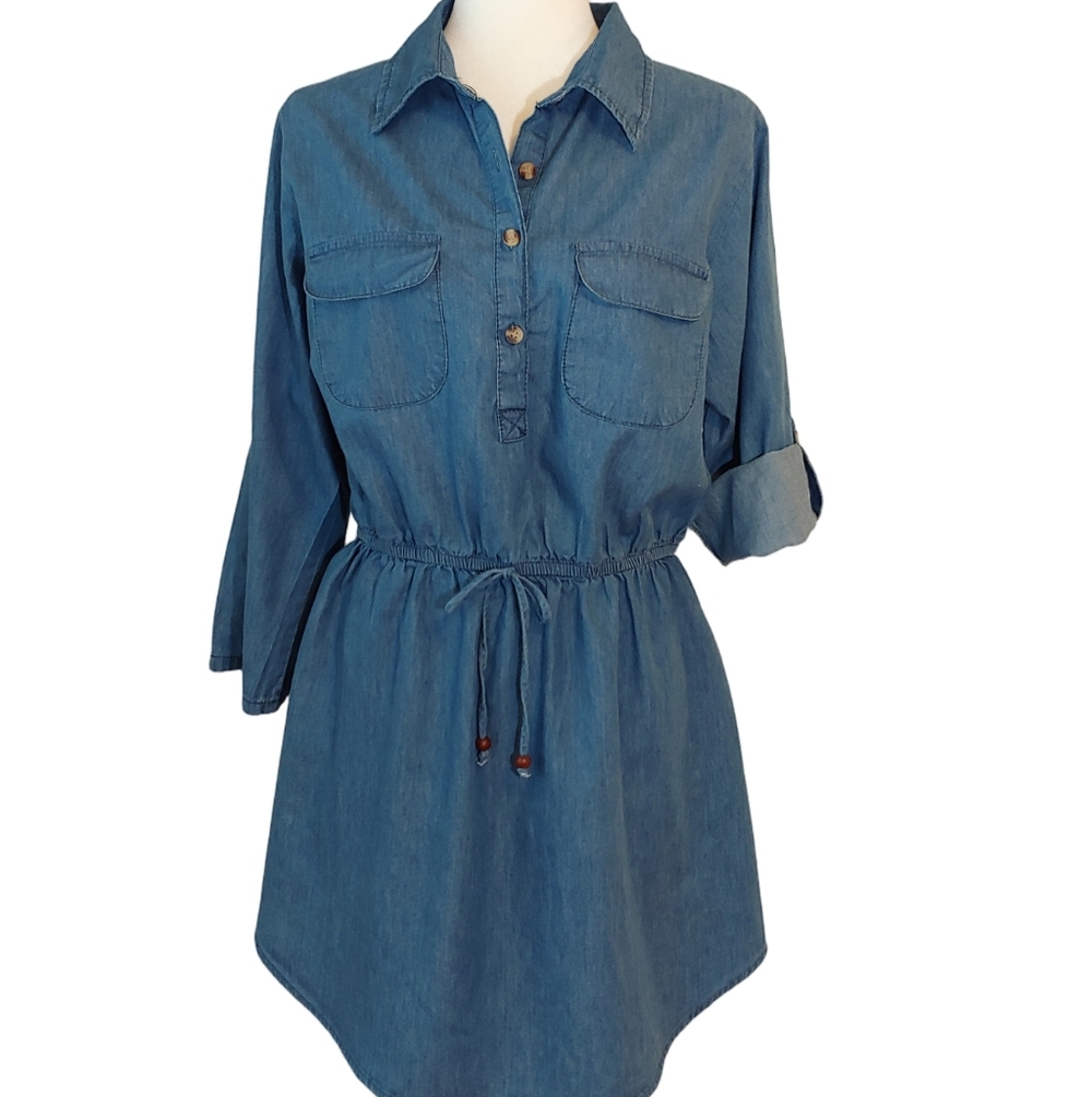 Speed Limit Blue Denim Shirt Dress with Elastic Waist Women's size XL